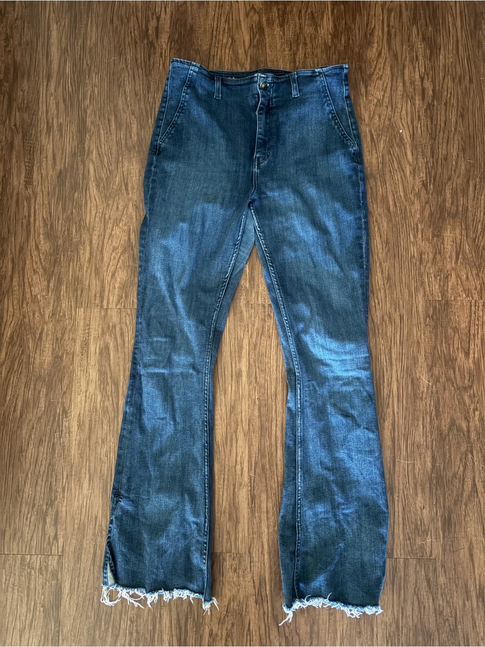 Free People Dark Blue Flare Jeans with Frayed Hem